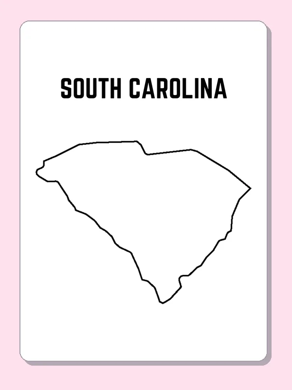Black-and-white outline of South Carolina showing a tapering shape with an Atlantic edge