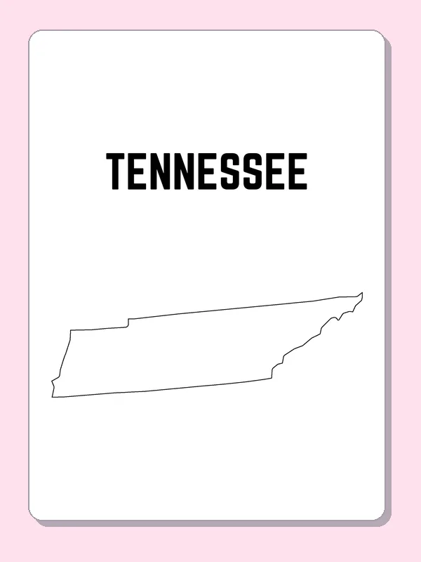 Black-and-white outline of Tennessee showing a long narrow outline running east to west