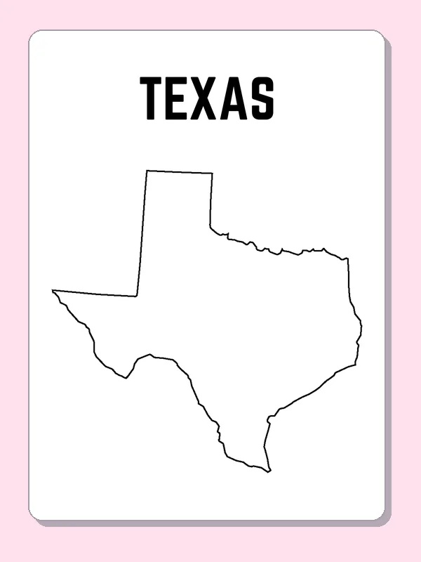 Black-and-white outline of Texas showing a large body, northern panhandle and Gulf Coast