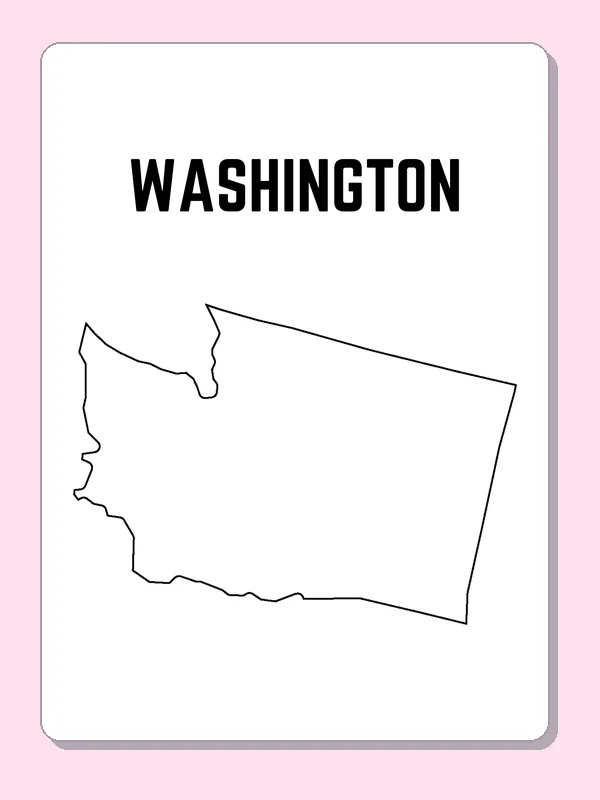 Black-and-white outline of Washington showing a straight northern border and a cut-in Pacific coast