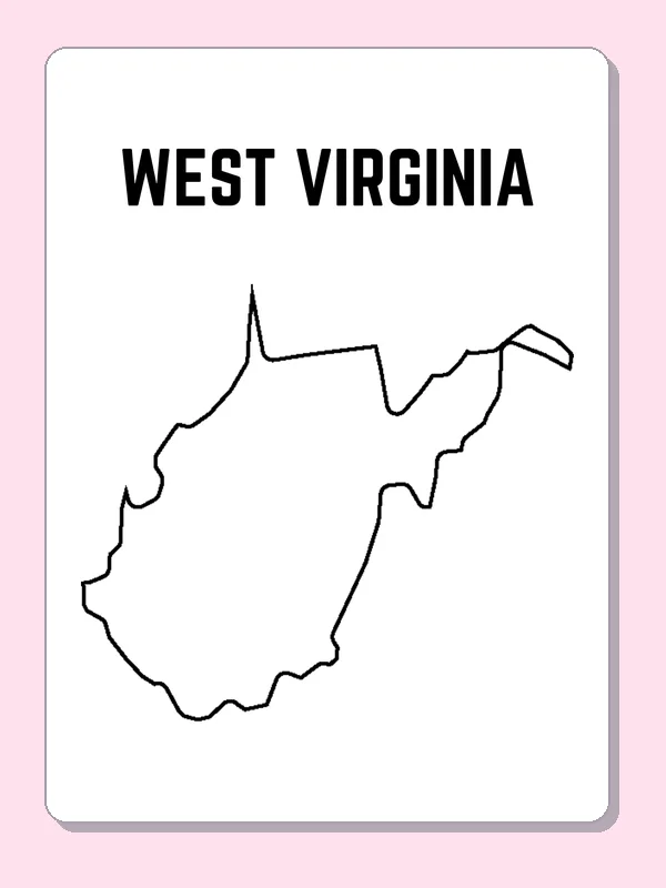 Black-and-white outline of West Virginia showing an irregular mountain-state outline with two long reaches