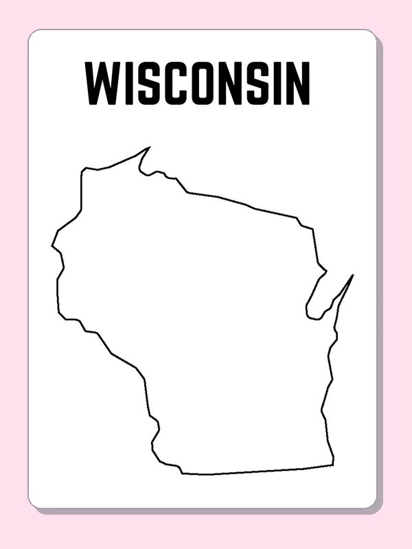 Black-and-white outline of Wisconsin showing a broad body shaped by two Great Lakes shores