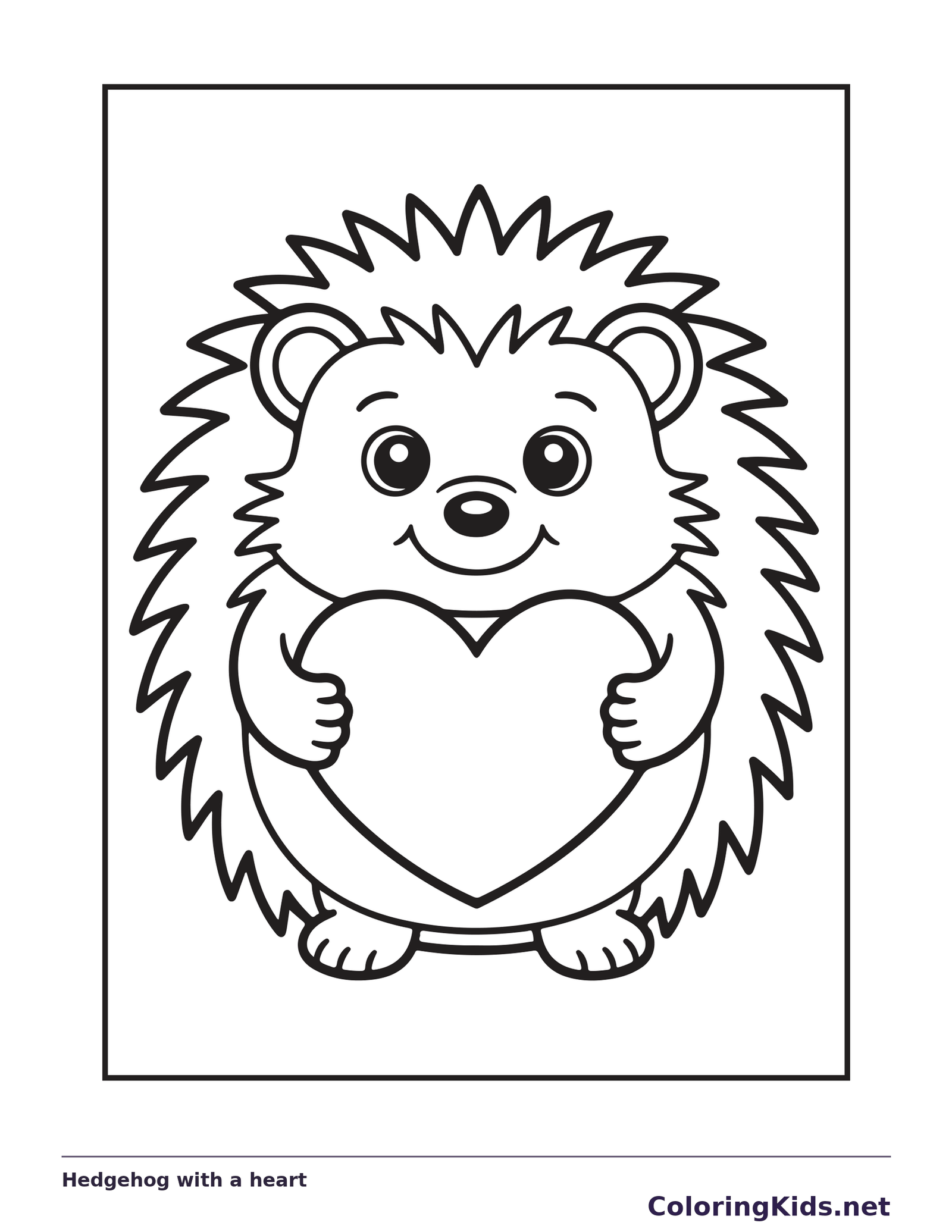 Black and white printable hedgehog with a heart coloring sheet