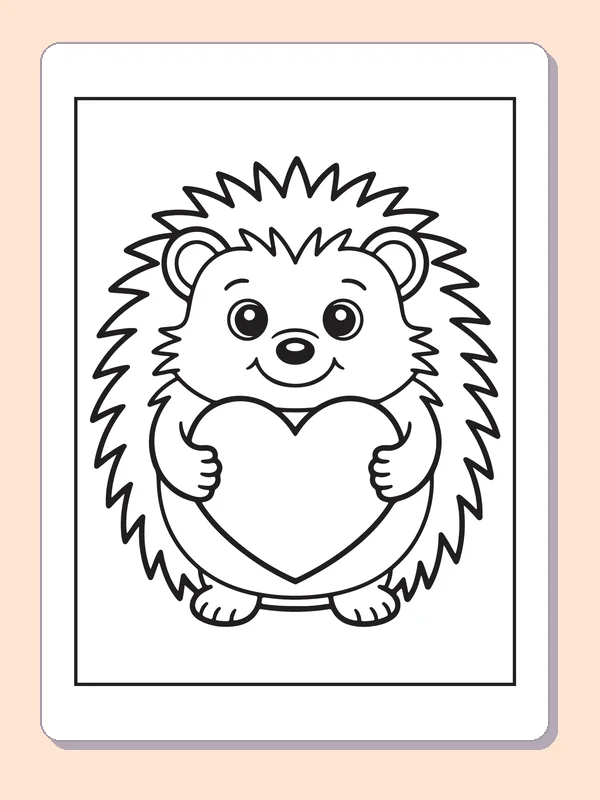 Black and white printable hedgehog with a heart coloring sheet