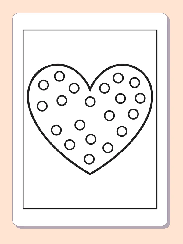 Black and white printable polka-dot valentine heart coloring sheet