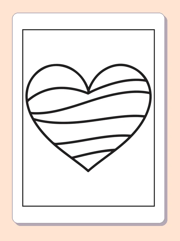 Black and white printable striped valentine heart coloring sheet
