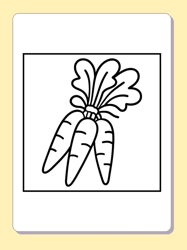 Three Carrots with Tied Tops coloring page: black and white line art to print or color online