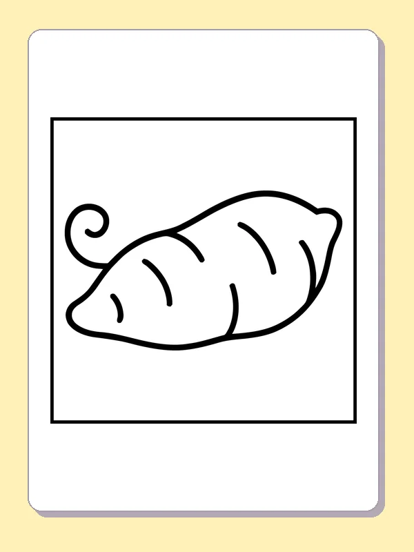 Curved Sweet Potato Outline coloring page: black and white line art to print or color online