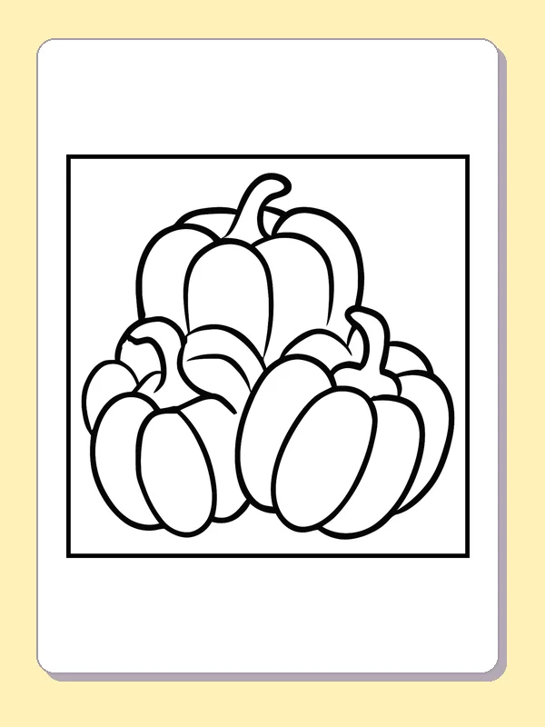 Overlapping Bell Pepper Heap coloring page: black and white line art to print or color online