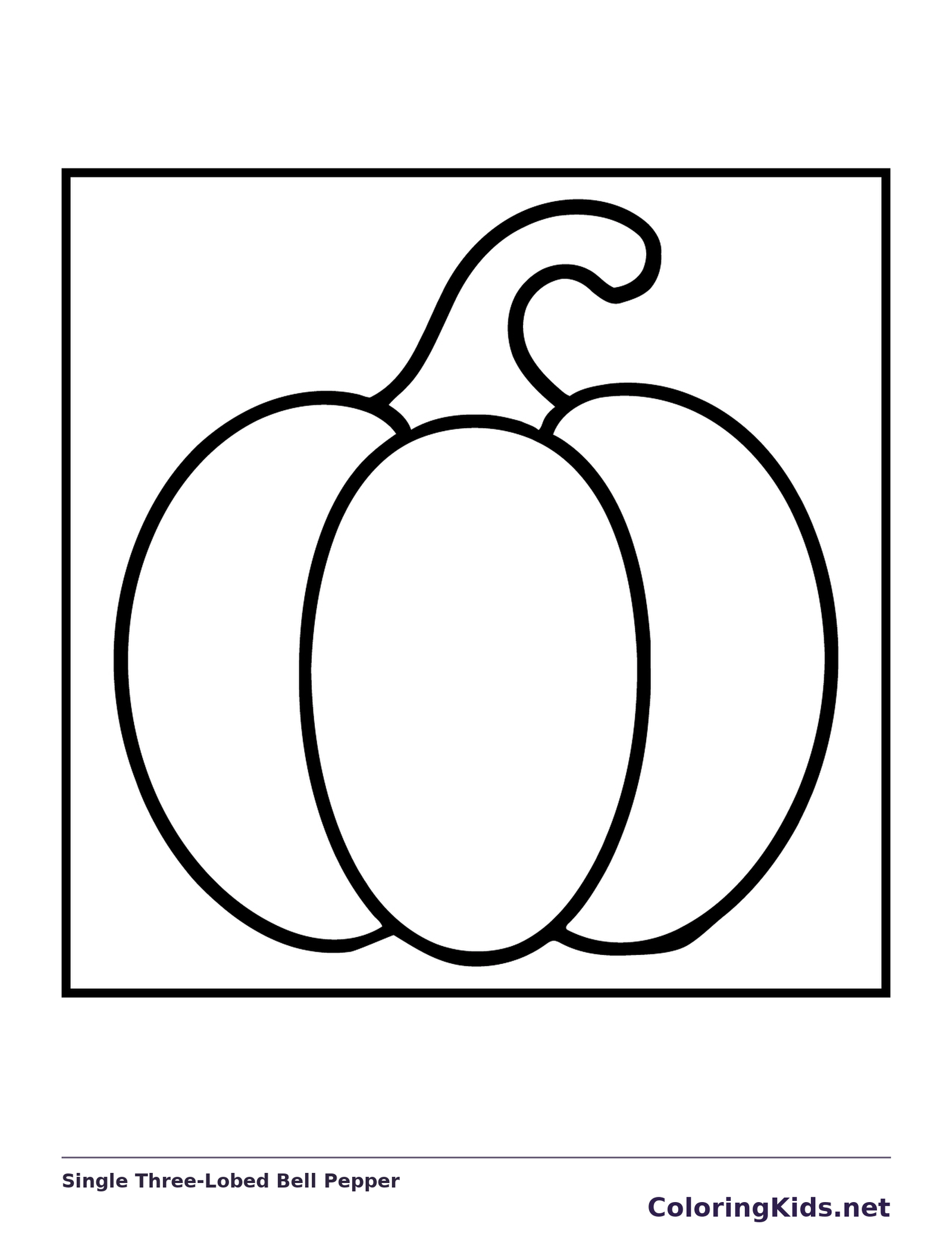 Single Three-Lobed Bell Pepper coloring page: black and white line art to print or color online