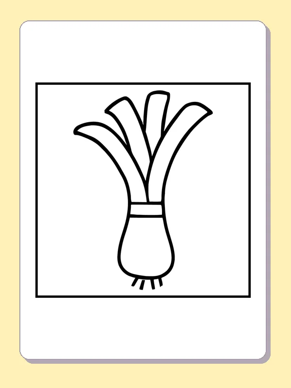 Leek with Fanned Leaf Tips coloring page: black and white line art to print or color online