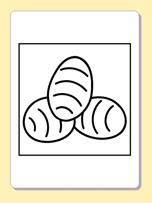 Three Overlapping Potatoes coloring page: black and white line art to print or color online