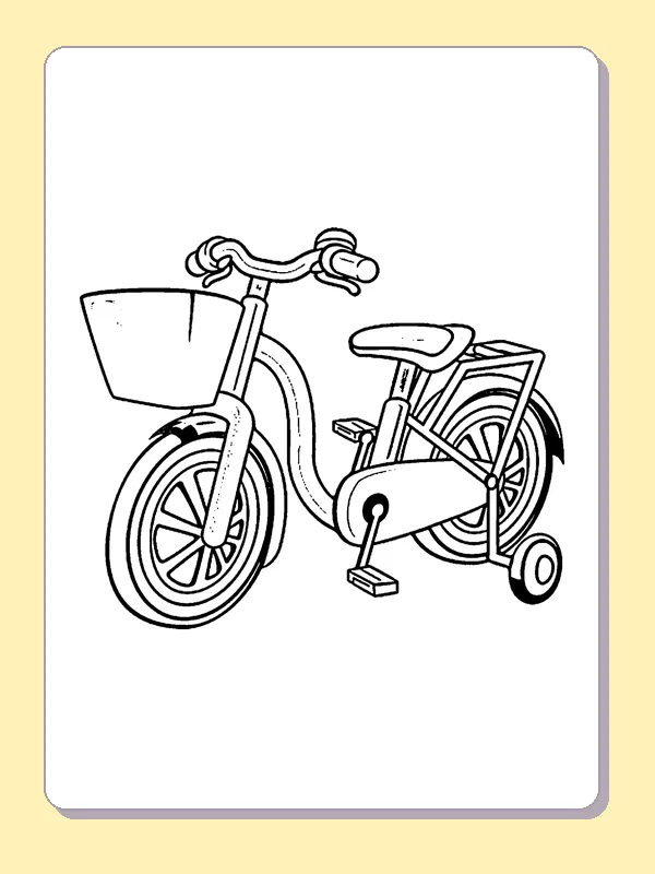 Black and white printable bicycle with front basket coloring sheet