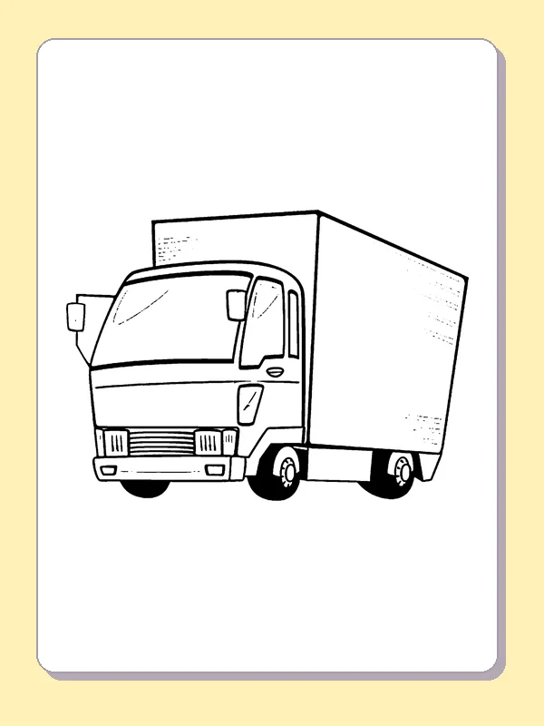 Black and white printable box delivery truck coloring sheet