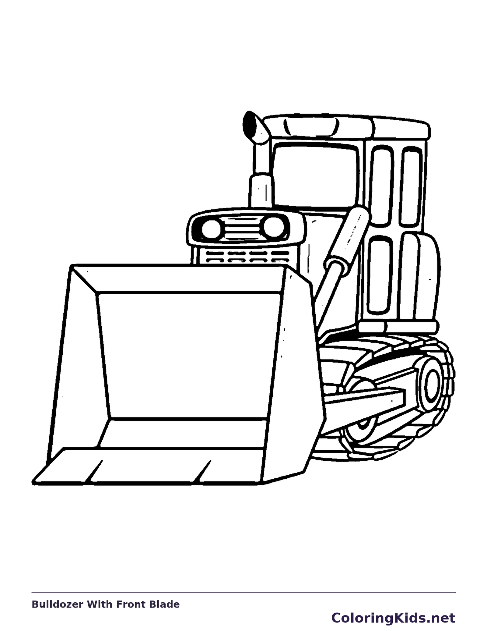 Black and white printable bulldozer with front blade coloring sheet