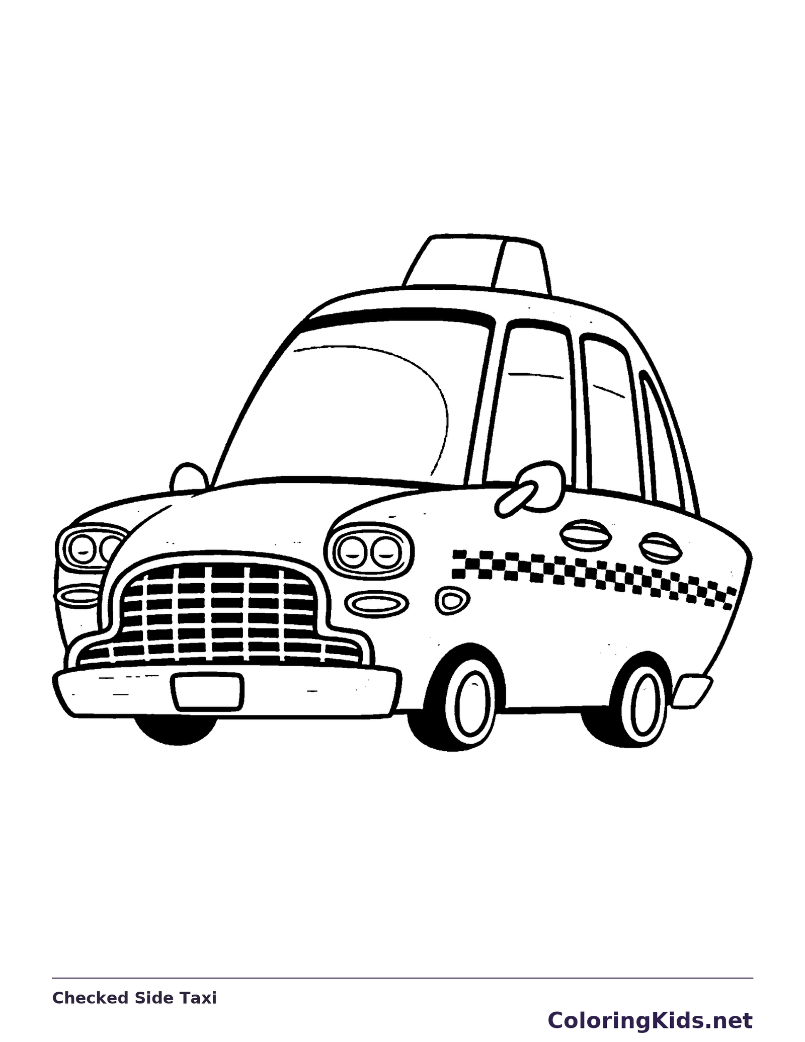 Black and white printable checked side taxi coloring sheet