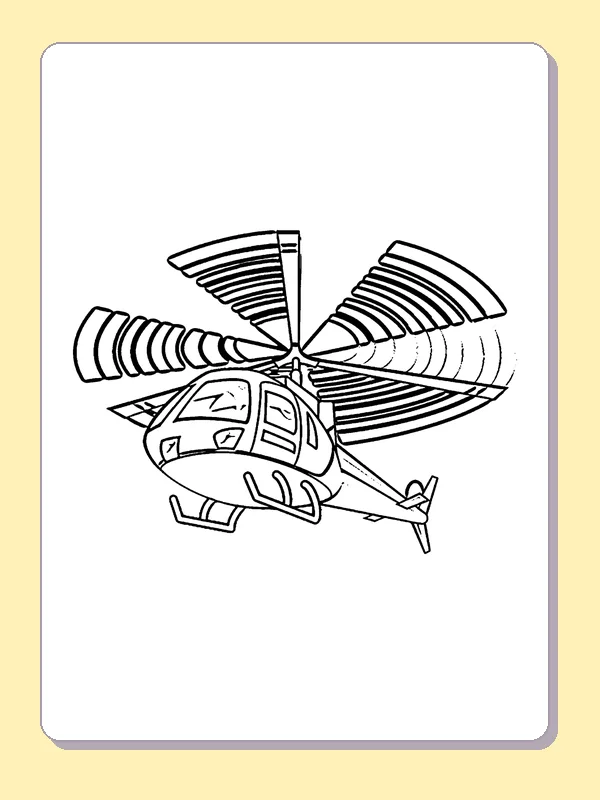 Black and white printable helicopter with wide rotor coloring sheet