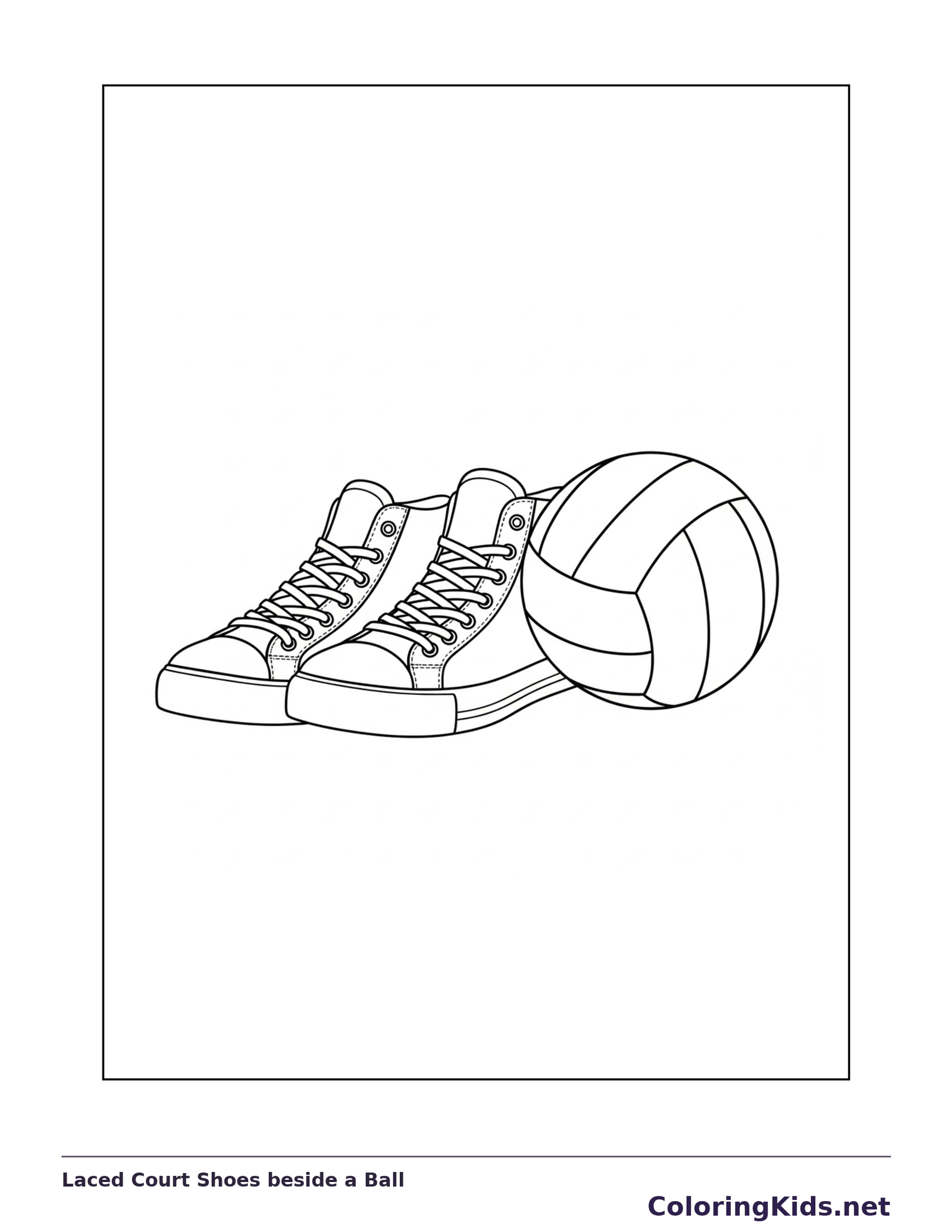 Laced Court Shoes beside a Ball coloring page: black and white line art to print or color online