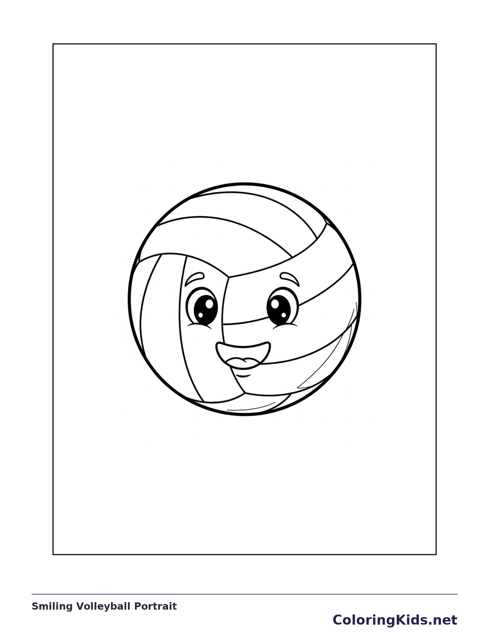 Smiling Volleyball Portrait coloring page: black and white line art to print or color online