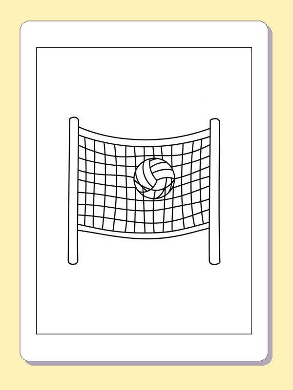 Volleyball against a Curved Net coloring page: black and white line art to print or color online
