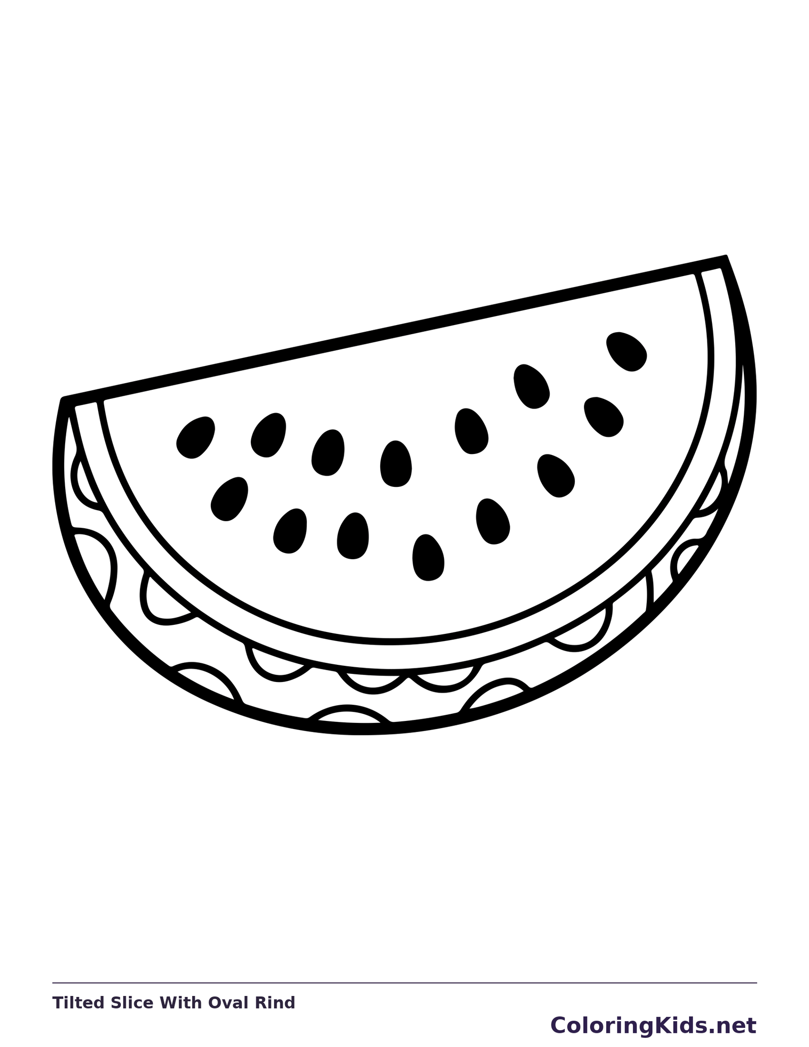 Tilted watermelon half slice with oval marks across the outer rind
