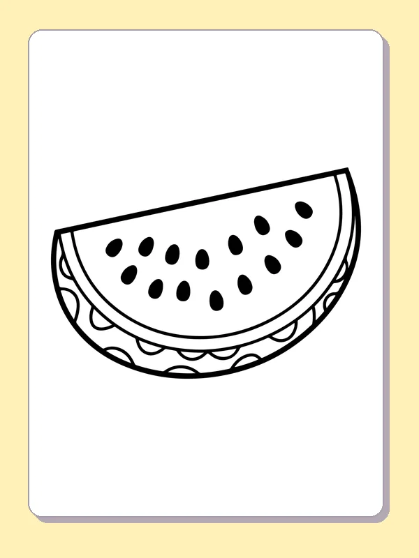 Tilted watermelon half slice with oval marks across the outer rind