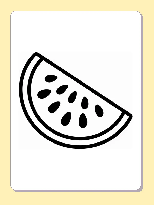 Plain tilted watermelon wedge with black seeds and thick rind