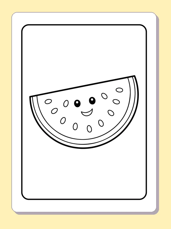 Smiling watermelon half slice near bottom of a tall rounded frame