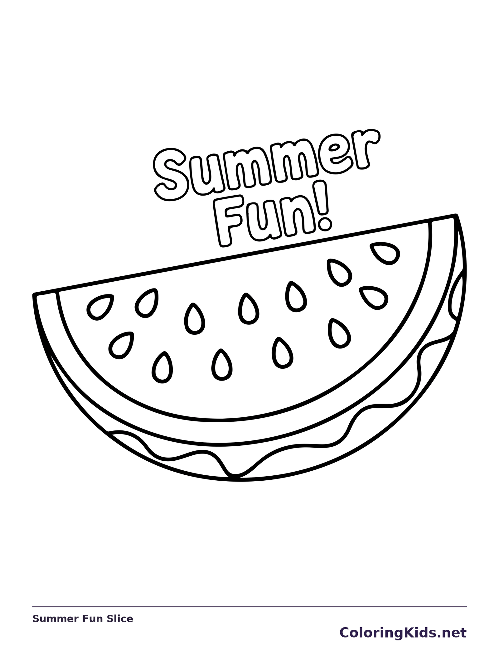 Seeded watermelon half slice below outlined Summer Fun lettering