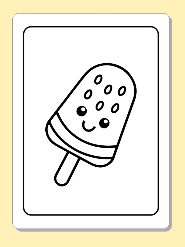 Smiling watermelon-shaped ice pop with seeds, thick rind edge and stick