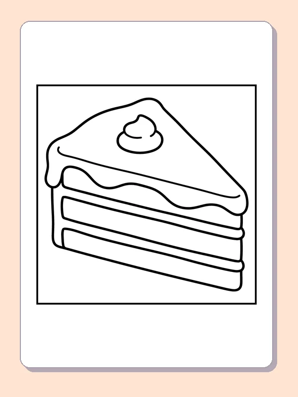 Black and white printable layered wedding cake slice coloring sheet