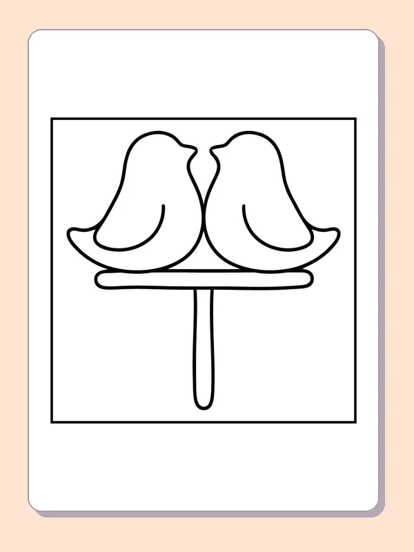 Black and white printable lovebirds on a cake topper coloring sheet