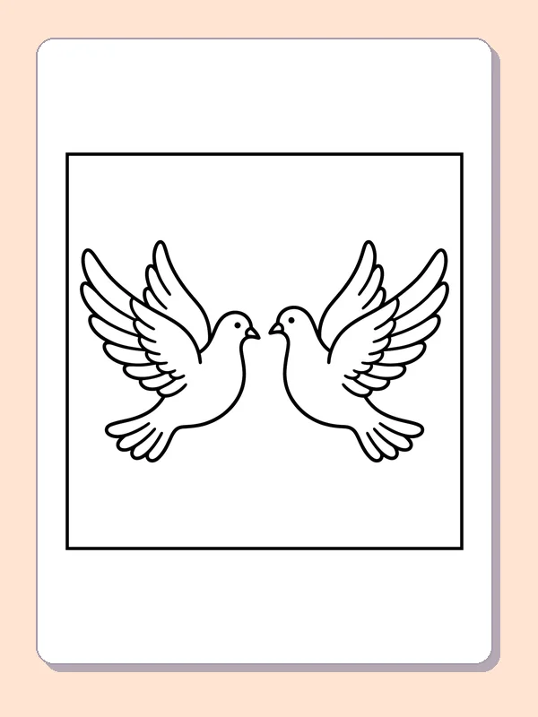 Black and white printable two wedding doves coloring sheet