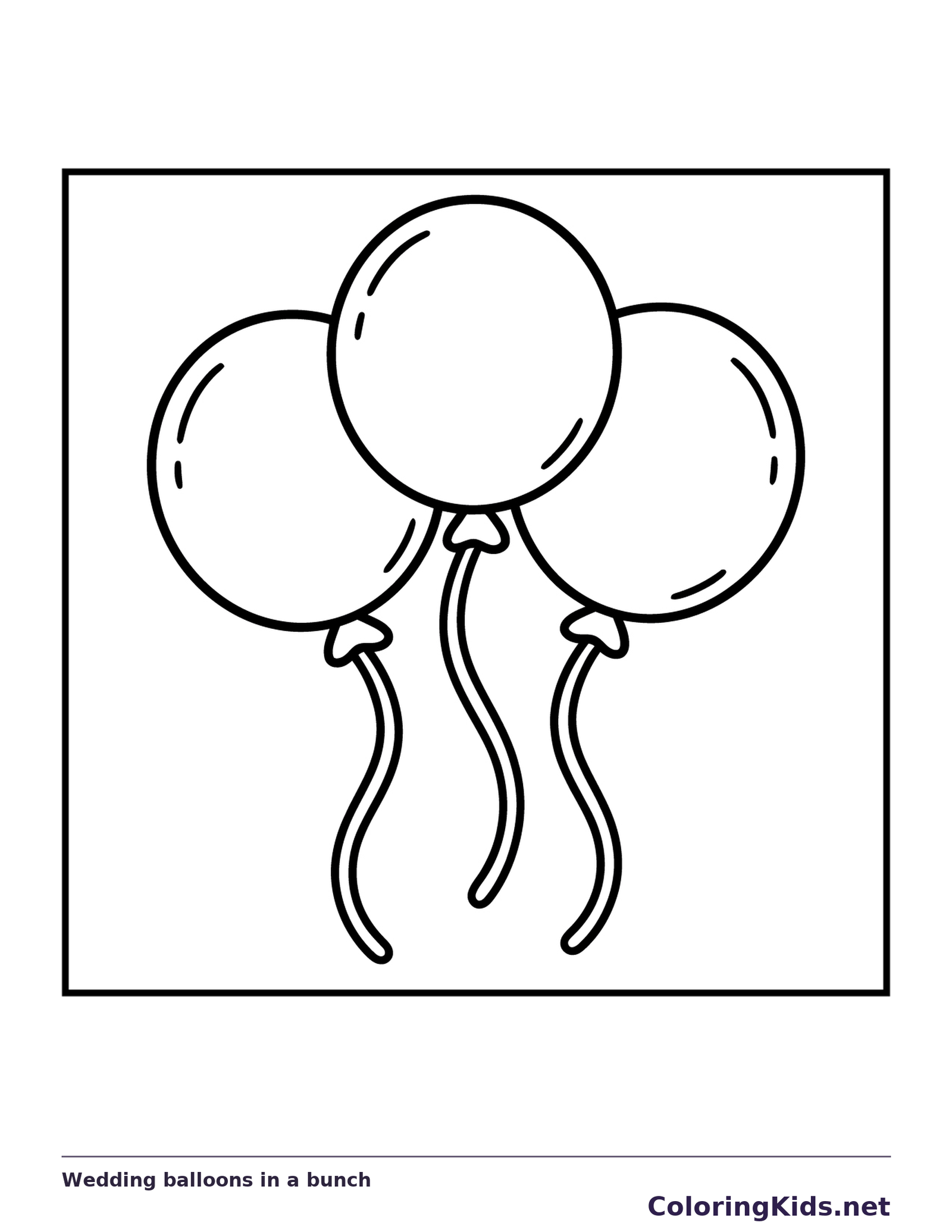 Black and white printable wedding balloons in a bunch coloring sheet