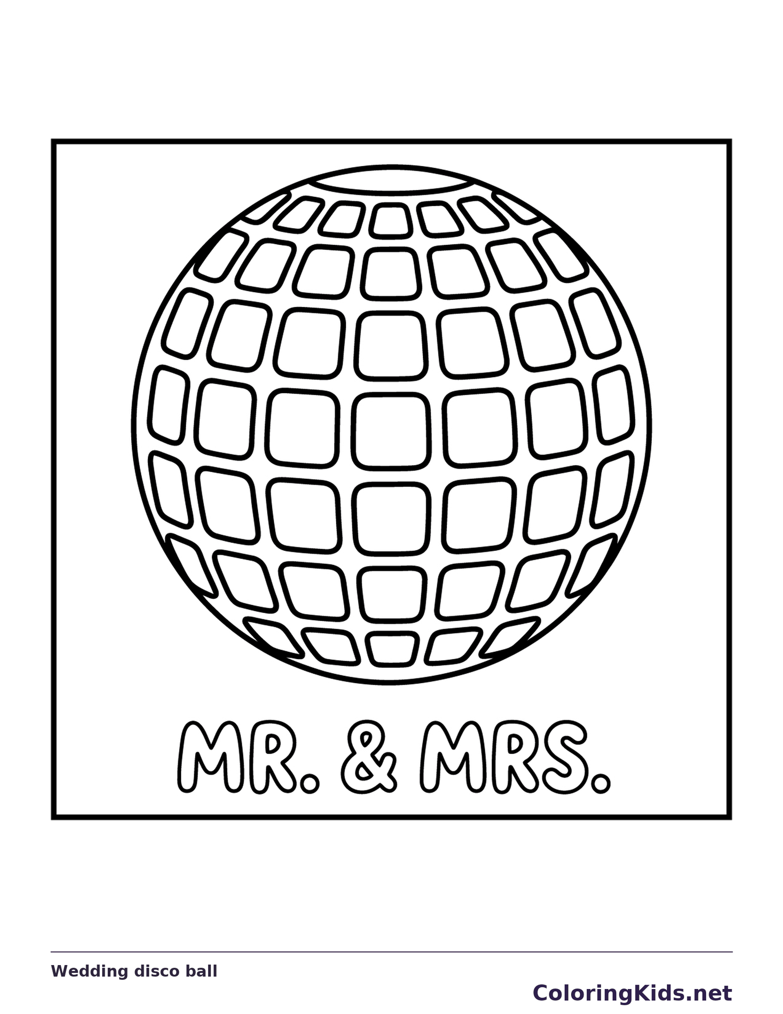 Black and white printable wedding disco ball coloring sheet