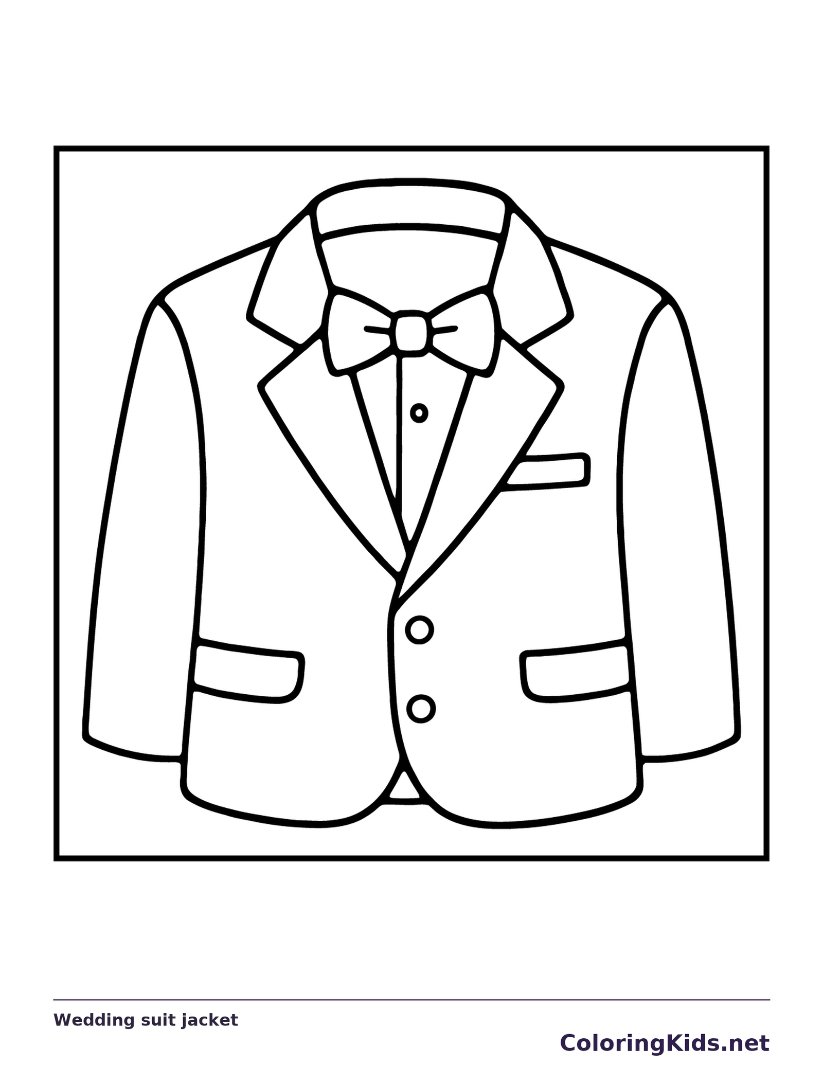 Black and white printable wedding suit jacket coloring sheet