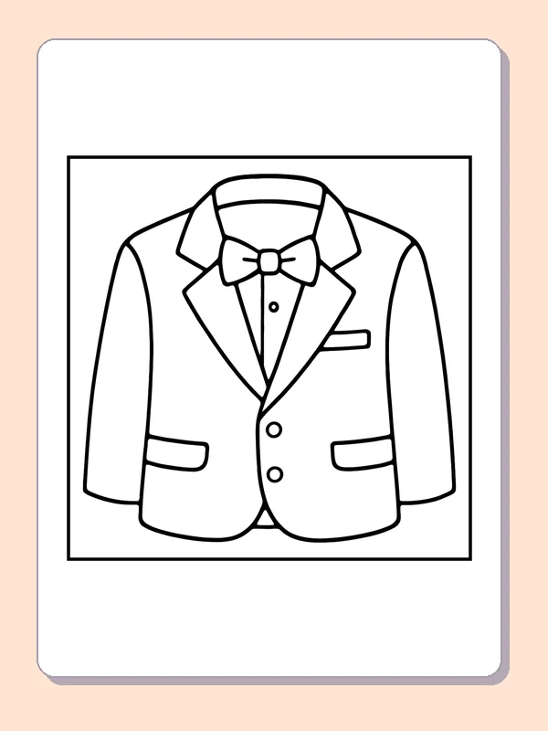 Black and white printable wedding suit jacket coloring sheet