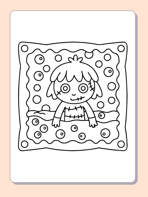 Little Zombie Portrait coloring page, black and white printable line art