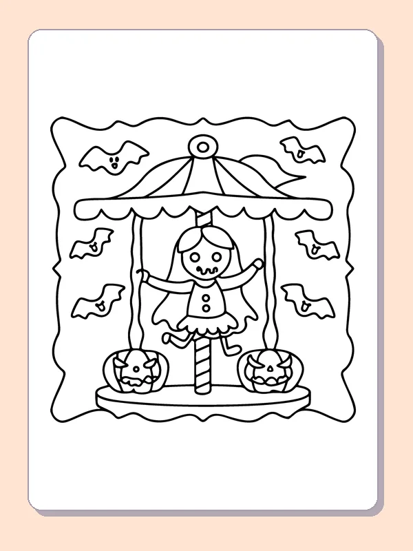 Zombie at a Pumpkin Carnival coloring page, black and white printable line art