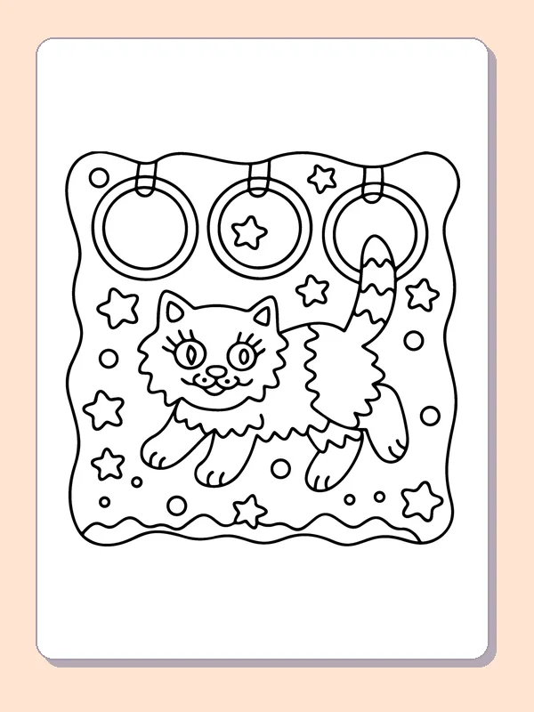 Zombie Cat Jumping Through Rings coloring page, black and white printable line art