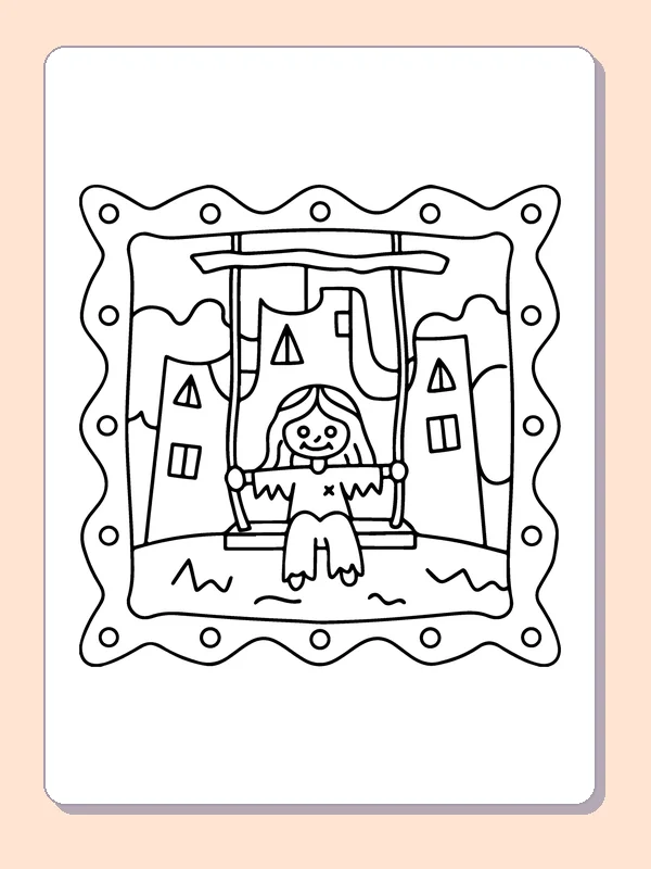 Zombie Peeking from a Window coloring page, black and white printable line art