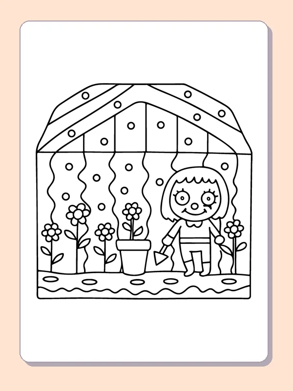Zombie Tending a Flower Garden coloring page, black and white printable line art