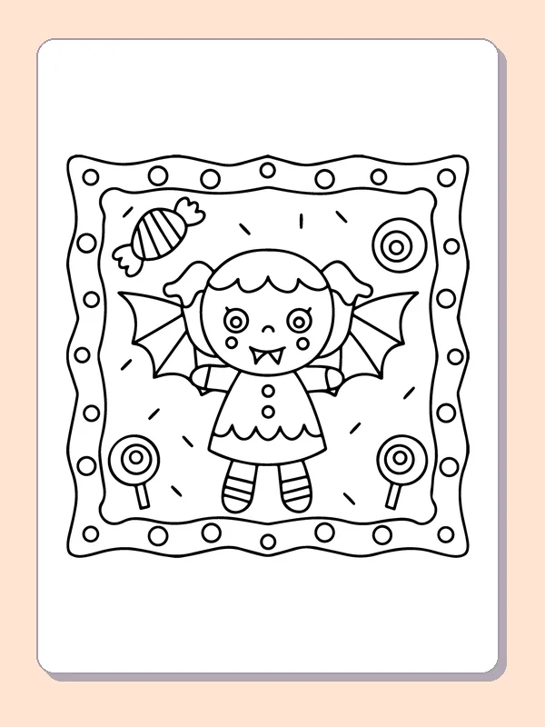 Zombie with Bat Wings coloring page, black and white printable line art