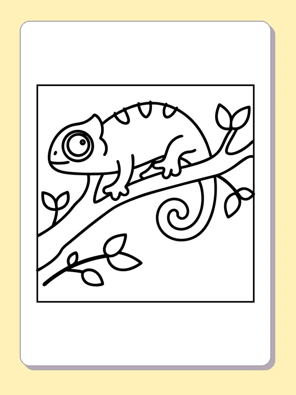 Chameleon clinging to a diagonal leafy branch