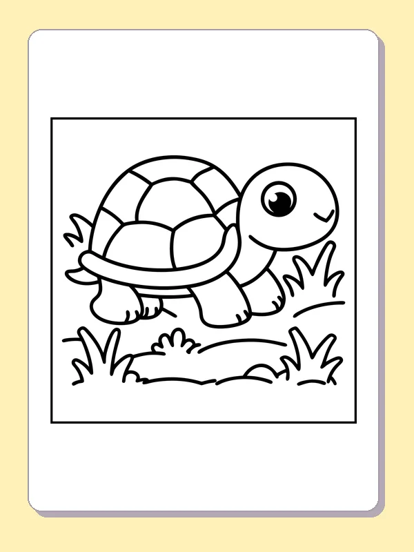 Turtle walking through grass with patterned shell